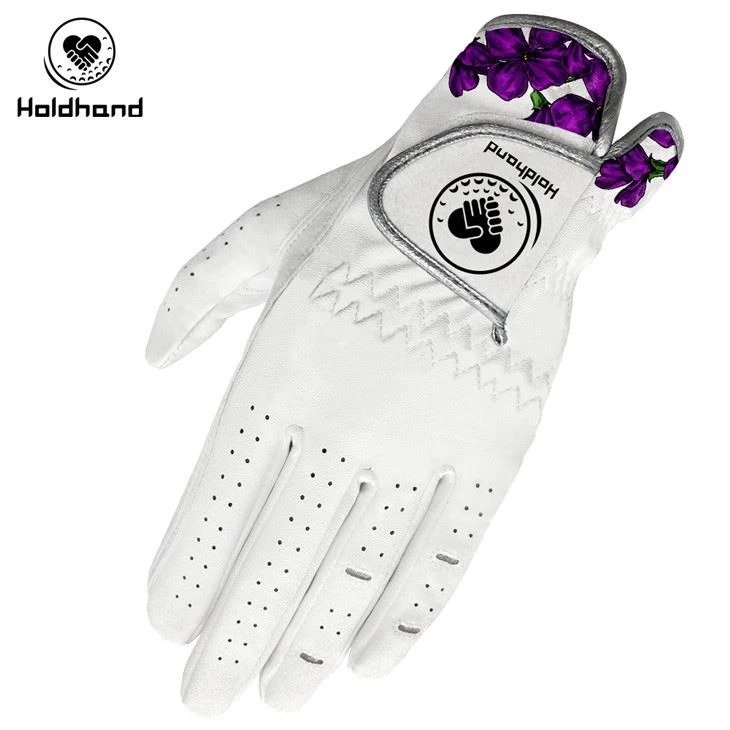 Lila färg syntetiska läder golfhandskar med blomma tryckdesign