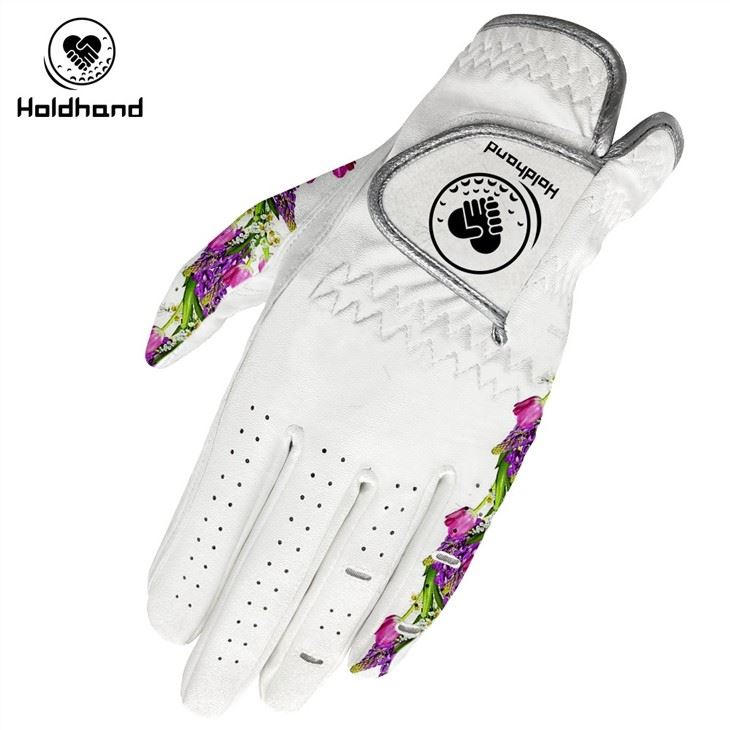 Purple Color Synthetic Leather Golf Gloves With Flower Printing Design