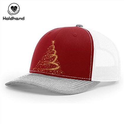 Bronzing Design Julpassform Röd Färg Trucker Hat Mesh Baseball Keps Justerbar Snapback Custom
